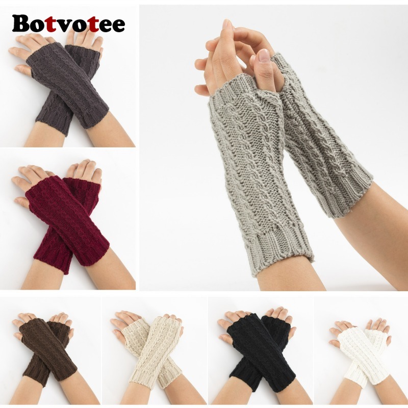 Fingerless Glove Knit - ถุงมือไหมพรมแบบครึ่งนิ้ว Botvotee Y2k สำหรับผู้หญิง ถุงมือกันหนาวแบบนุ่ม อุ่น