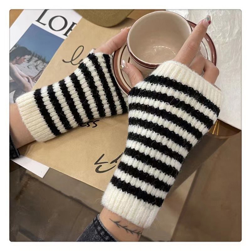 ถุงมือสั้นลายทางแบบไม่มีนิ้ว ถ - Fingerless Glove Knit บทวิจารณ์และราคา